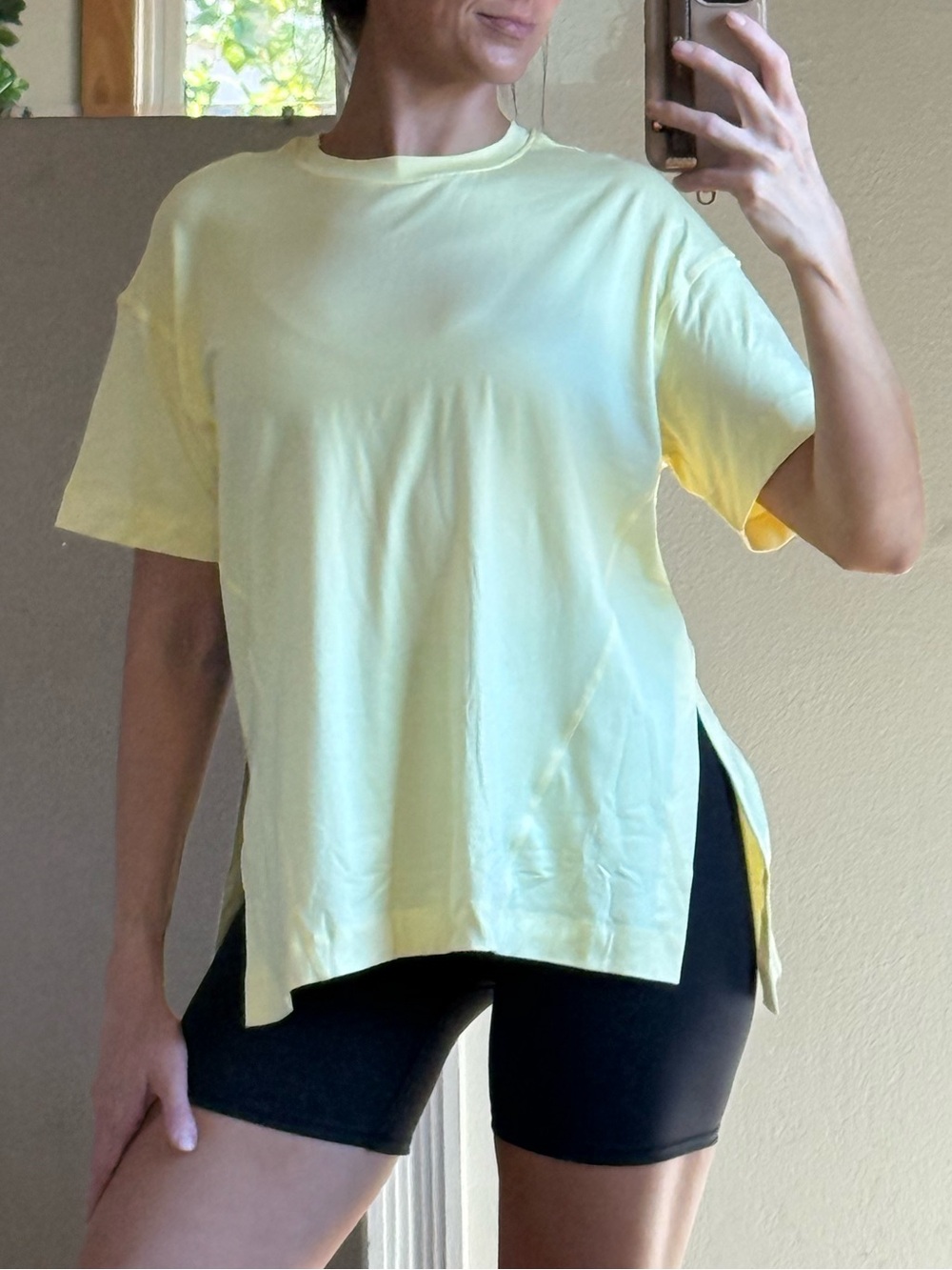 90 Degree By Reflex Light Yellow Side-Slit Crew Tee